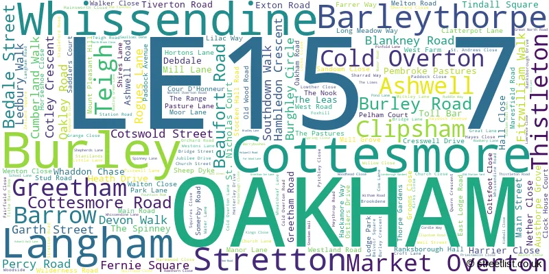 A word cloud for the LE15 7 postcode